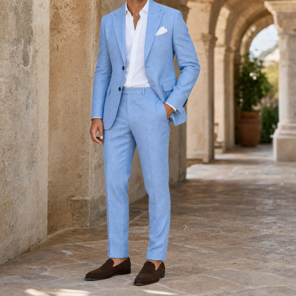 Men's Linen Blend Two-Piece Suit with Tailored Blazer