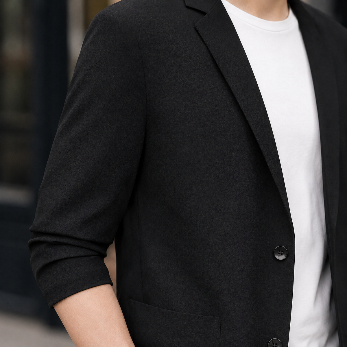 Men's Lightweight Blazer with Notched Lapels and Long Sleeves