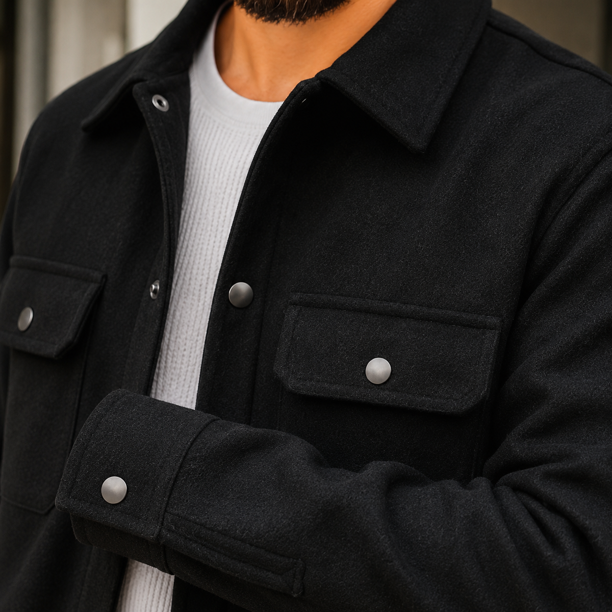 Men's Brushed Shirt Jacket with Snap Front