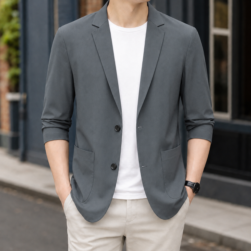 Men's Lightweight Blazer with Notched Lapels and Long Sleeves
