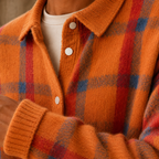 Men's Plaid Knit Cardigan with Button Front and Collar