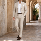 Men's Linen Blend Two-Piece Suit with Tailored Blazer