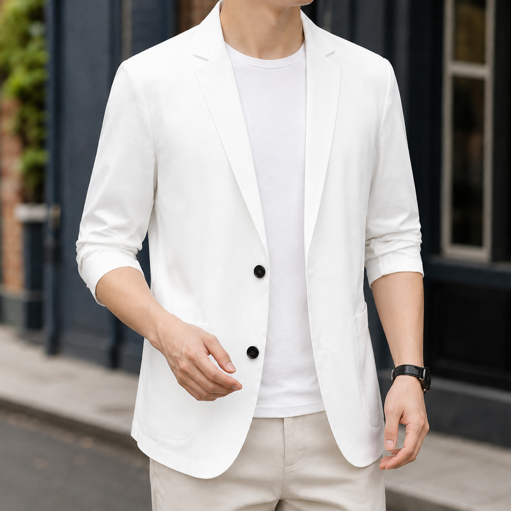 Men's Lightweight Blazer with Notched Lapels and Long Sleeves