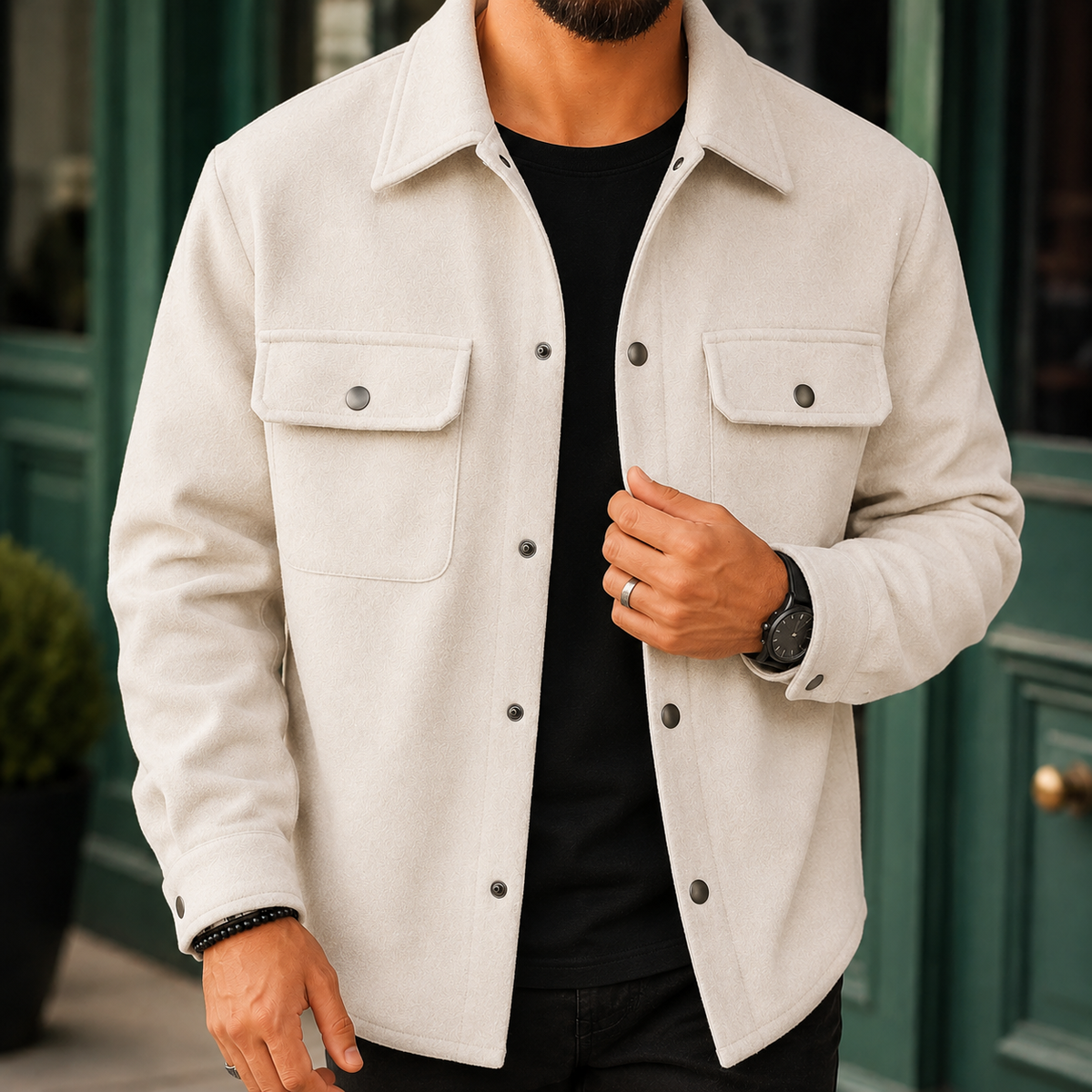 Men's Brushed Shirt Jacket with Snap Front