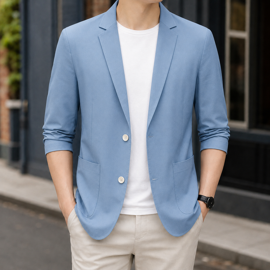Men's Lightweight Blazer with Notched Lapels and Long Sleeves