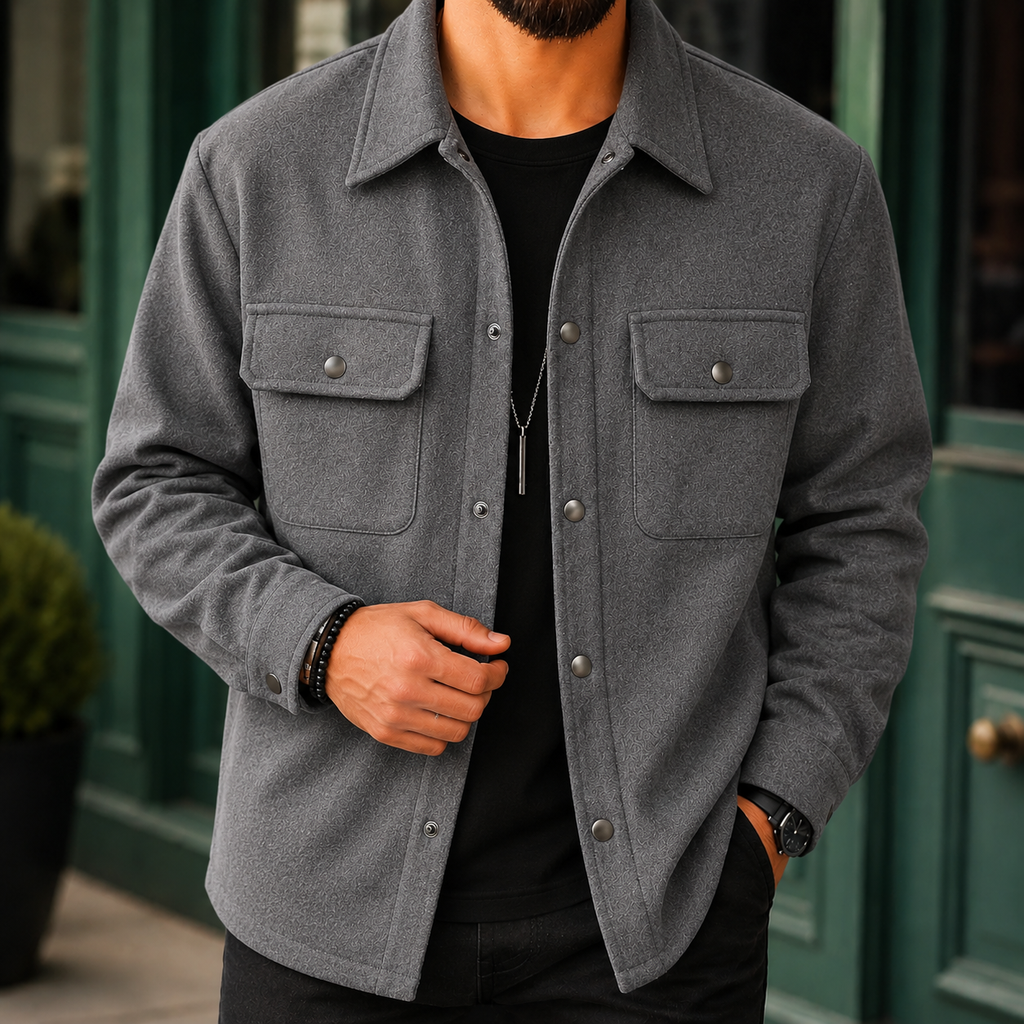 Men's Brushed Shirt Jacket with Snap Front