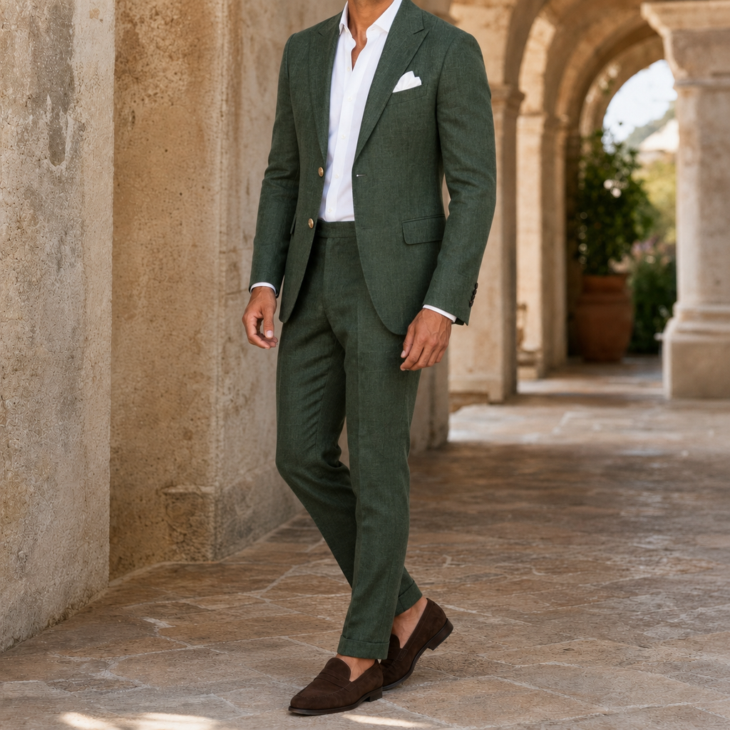 Men's Linen Blend Two-Piece Suit with Tailored Blazer