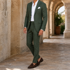 Men's Linen Blend Two-Piece Suit with Tailored Blazer