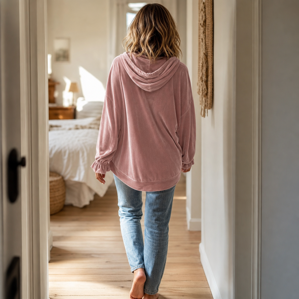 Women's Velvet Hoodie with Ruffle Cuffs