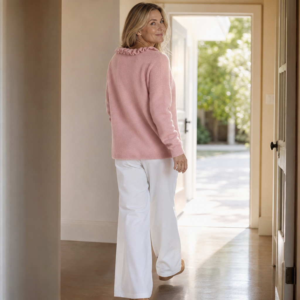 Women's Ruffle Collar Button-Front Knit Cardigan