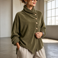Women's Asymmetric Button Corduroy Top with Funnel Neck