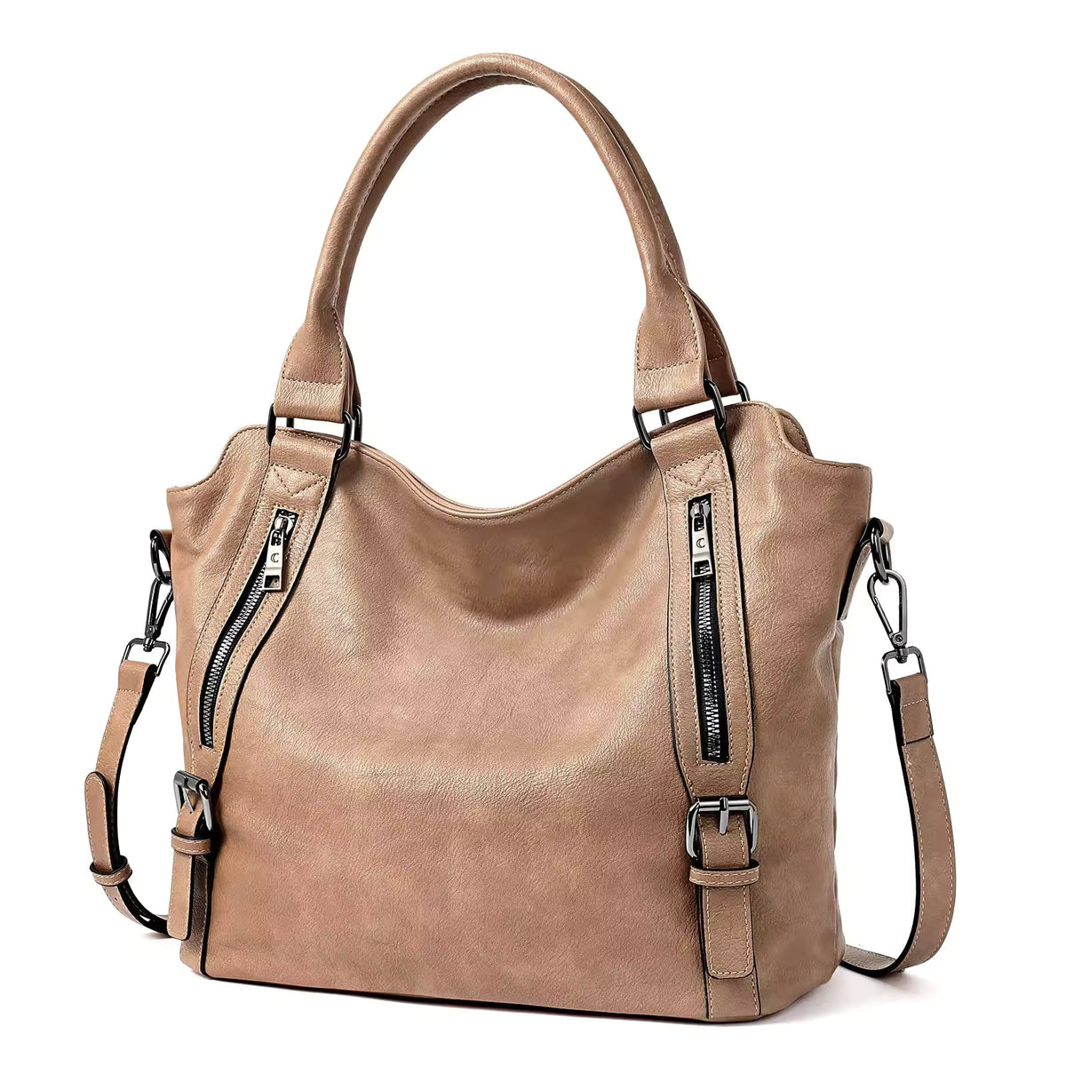 Women's Faux Leather Tote Bag with Shoulder Strap