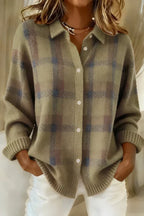 Women's Checked Knit Button-Front Blouse