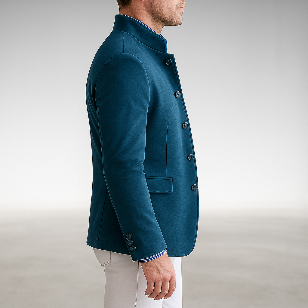 Men's Tailored Button-Front Cardigan with Stand Collar