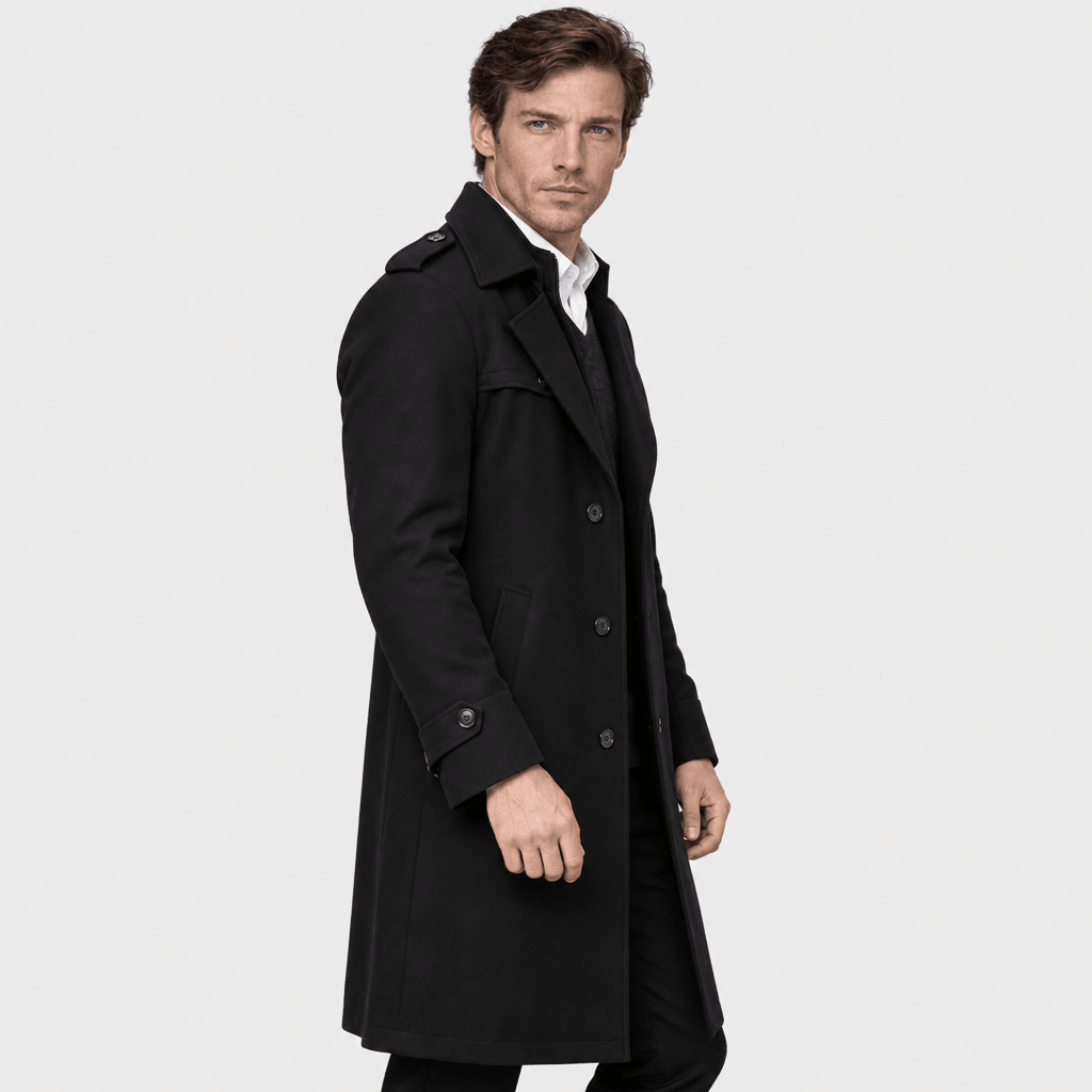 Mayfair – Double-Breasted Dual-Collar Trench Overcoat (Black) - MattiaCremasco