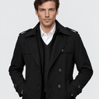 Mayfair – Double-Breasted Dual-Collar Trench Overcoat (Black) - MattiaCremasco