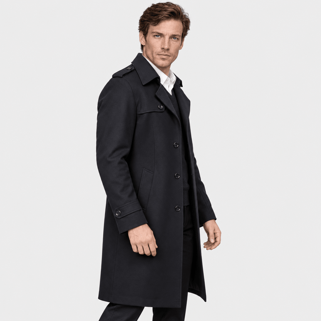 Mayfair – Double-Breasted Dual-Collar Trench Overcoat (Navy Blue) - MattiaCremasco