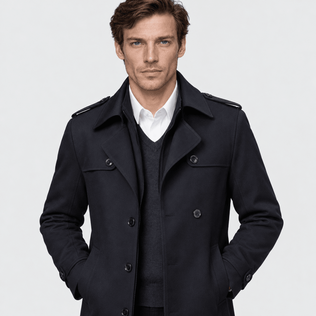 Mayfair – Double-Breasted Dual-Collar Trench Overcoat (Navy Blue) - MattiaCremasco
