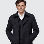 Mayfair – Double-Breasted Dual-Collar Trench Overcoat (Navy Blue) - MattiaCremasco