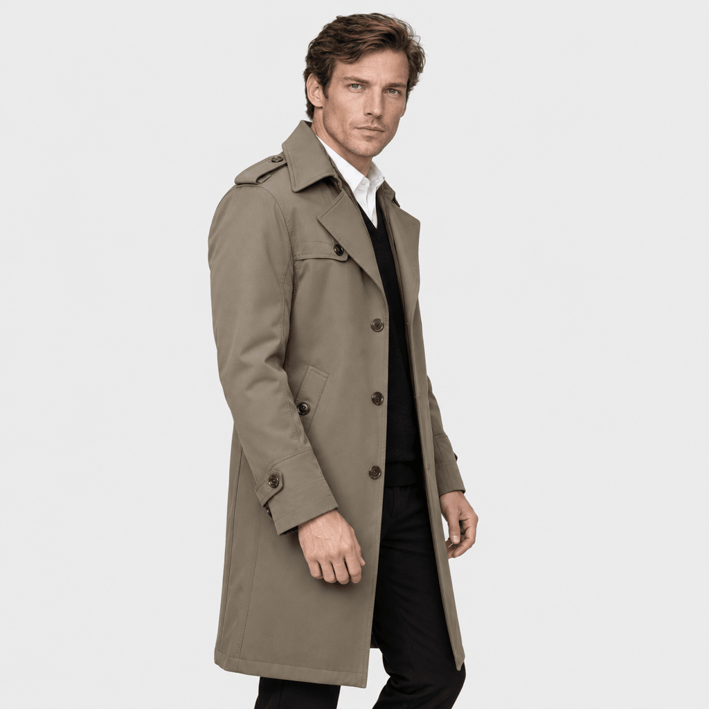 Mayfair – Double-Breasted Dual-Collar Trench Overcoat (Taupe Khaki) - MattiaCremasco