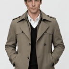 Mayfair – Double-Breasted Dual-Collar Trench Overcoat (Taupe Khaki) - MattiaCremasco
