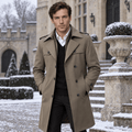 Mayfair – Double-Breasted Dual-Collar Trench Overcoat (Taupe Khaki) - MattiaCremasco