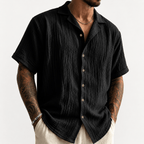 Men’s Black Textured Short-Sleeve Button-Up Shirt - MattiaCremasco