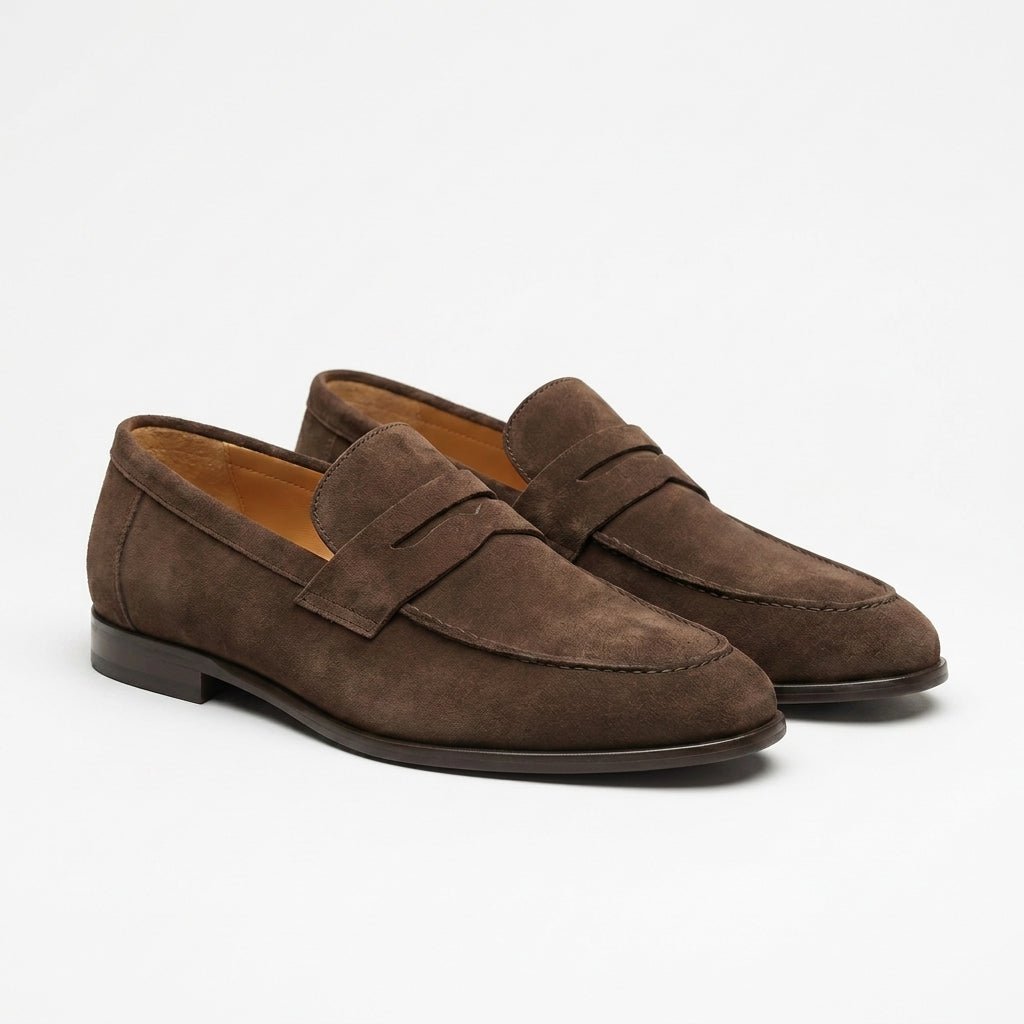 Men's Faux Suede Penny Loafers with Cushioned Footbed - Mattia Cremasco