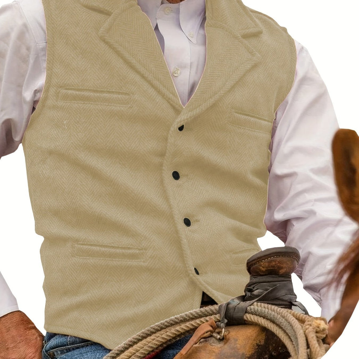 Men's Herringbone Button-Front Suit Vest - Mattia Cremasco