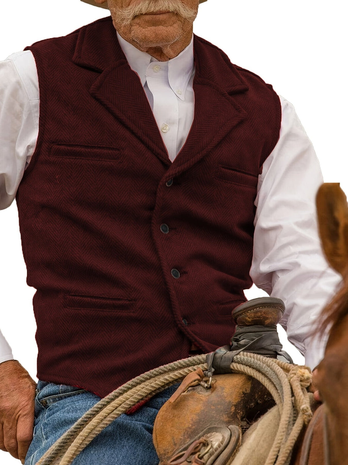 Men's Herringbone Button-Front Suit Vest - Mattia Cremasco