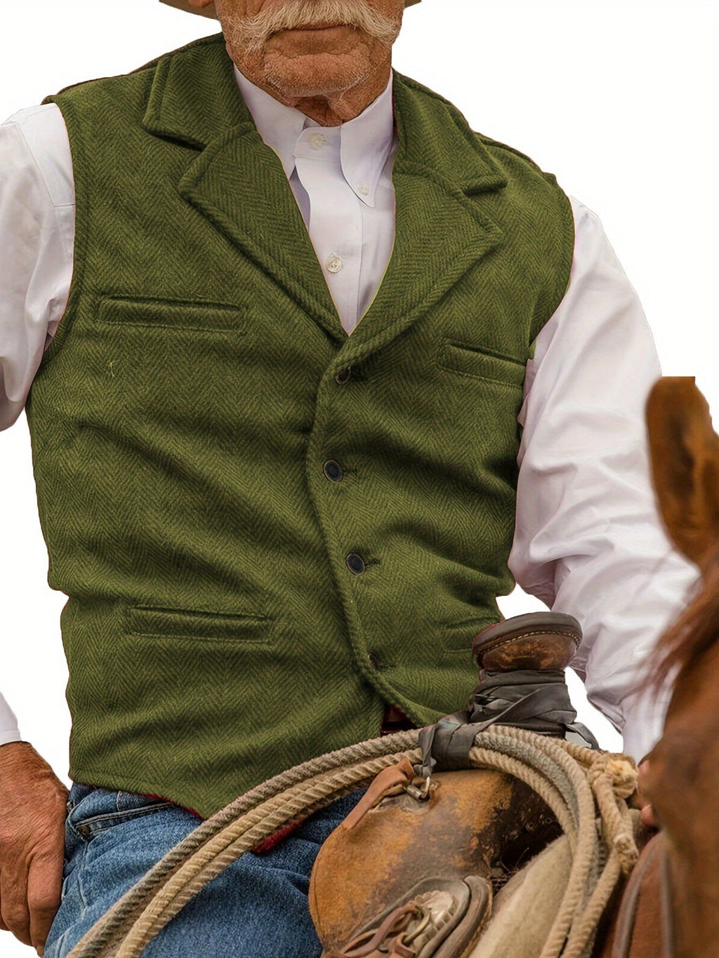 Men's Herringbone Button-Front Suit Vest - Mattia Cremasco
