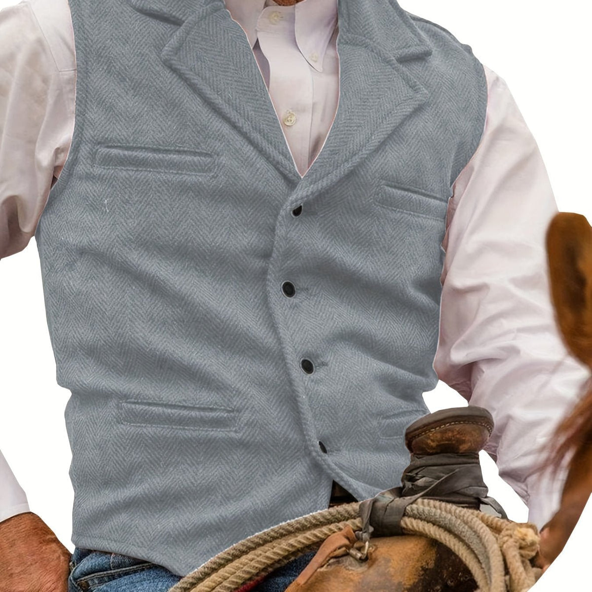 Men's Herringbone Button-Front Suit Vest - Mattia Cremasco