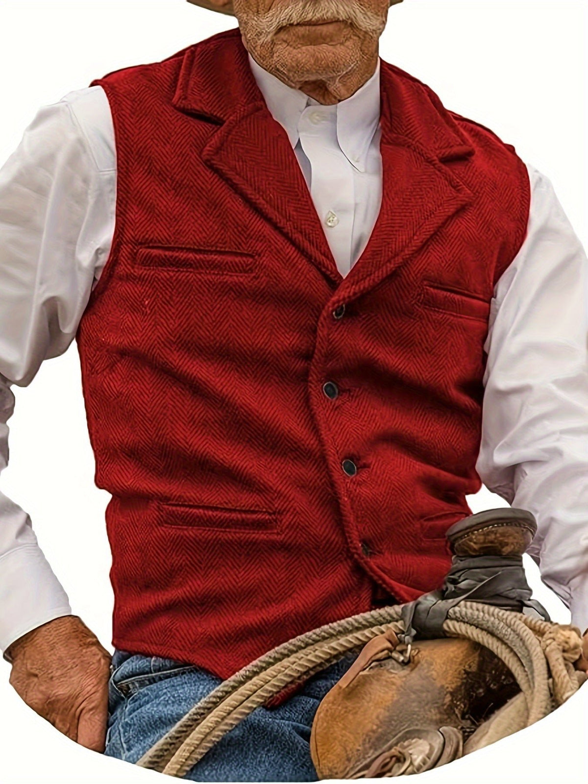 Men's Herringbone Button-Front Suit Vest - Mattia Cremasco