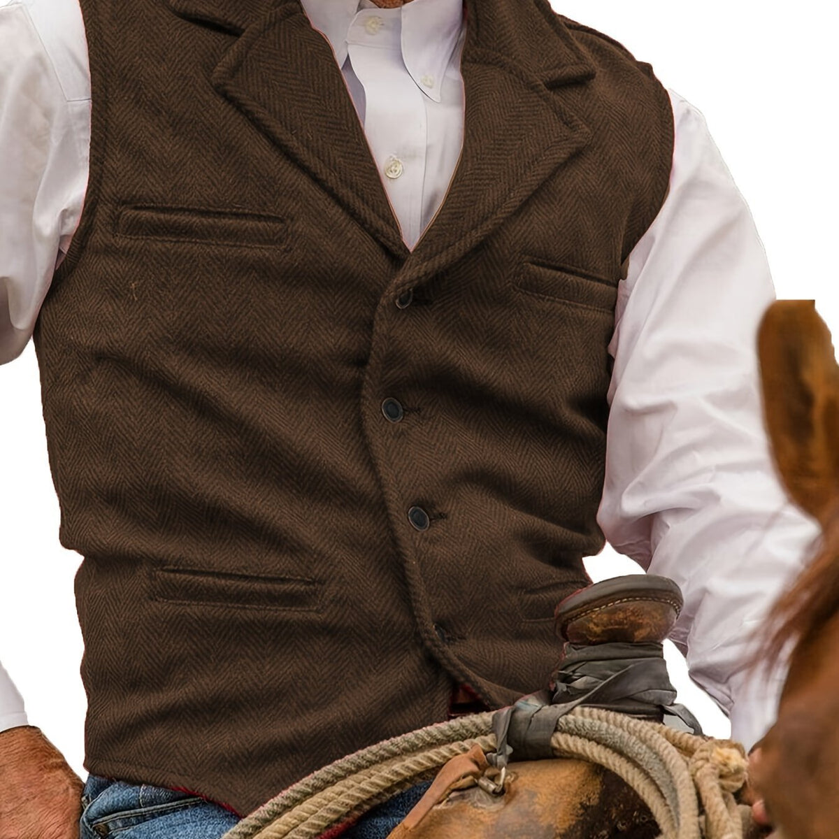 Men's Herringbone Button-Front Suit Vest - Mattia Cremasco