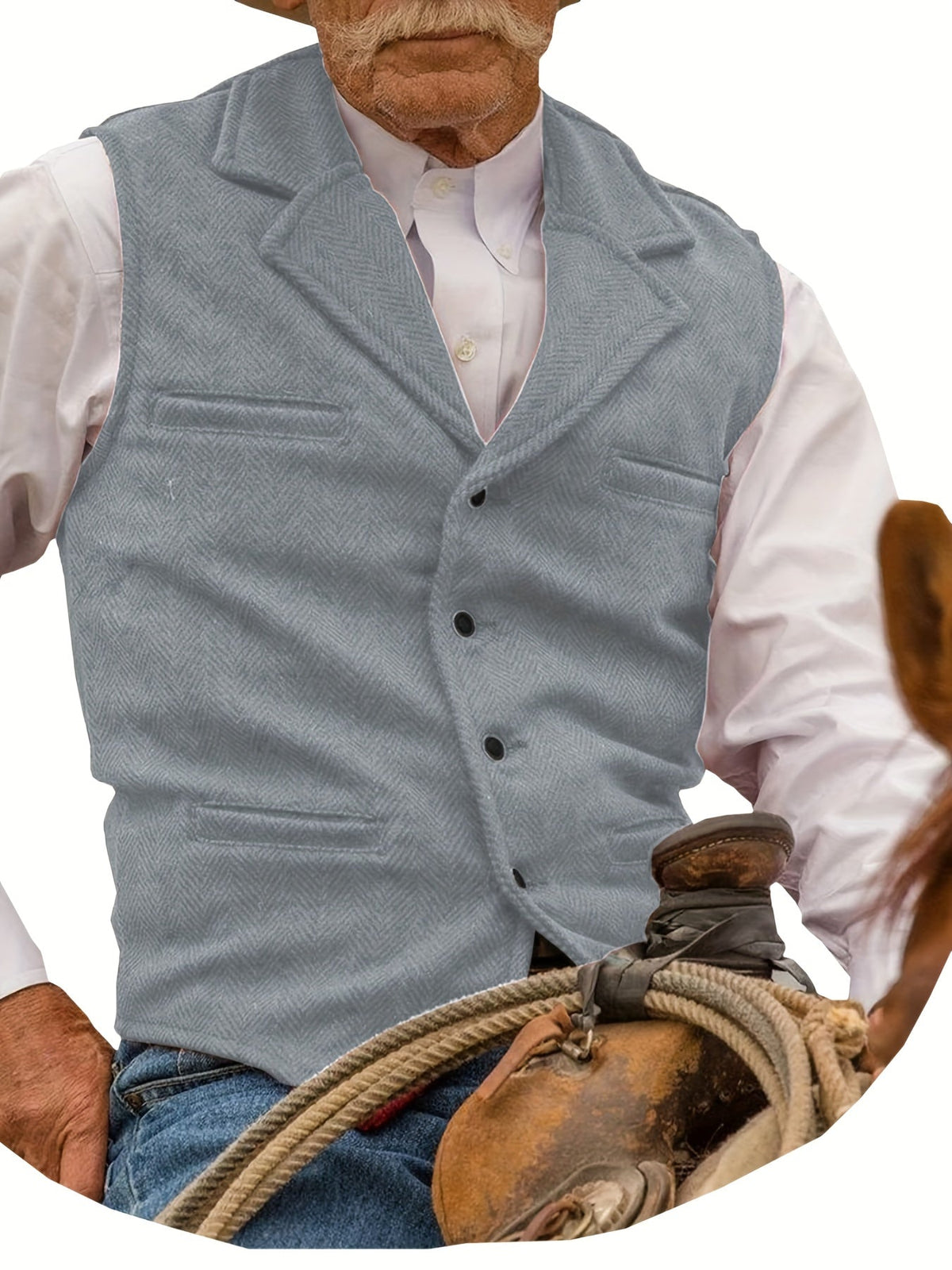 Men's Herringbone Button-Front Suit Vest - Mattia Cremasco
