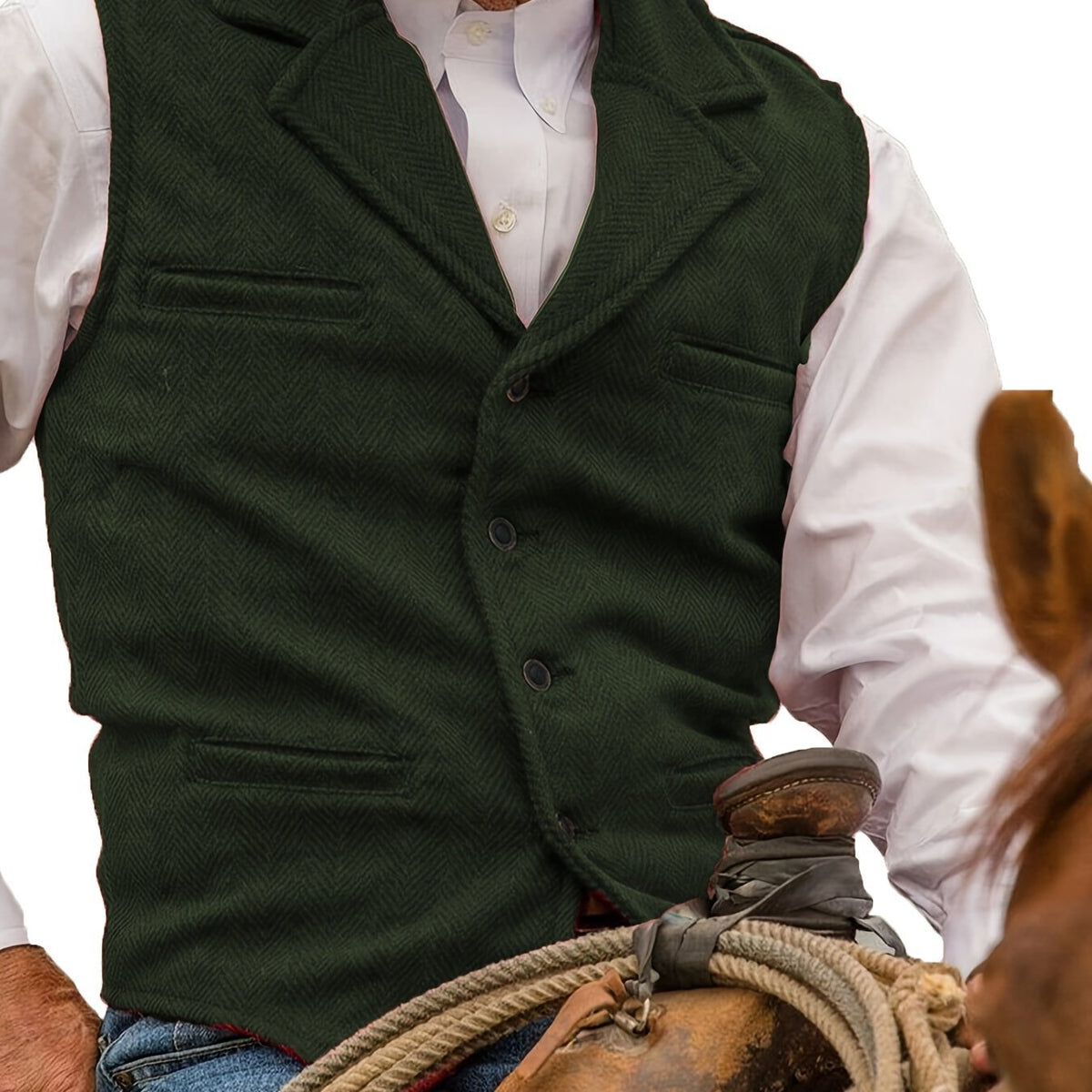 Men's Herringbone Button-Front Suit Vest - Mattia Cremasco