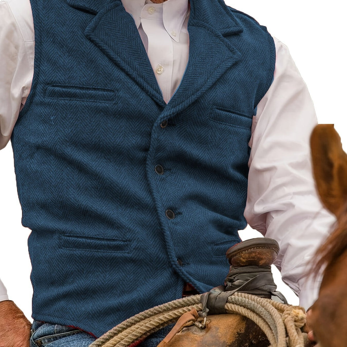 Men's Herringbone Button-Front Suit Vest - Mattia Cremasco