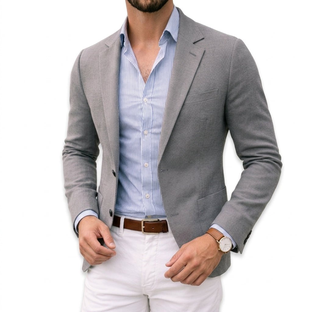 Men's Lightweight Knit Blazer with Notched Lapels - Mattia Cremasco