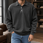 Men's Long Sleeve Knit Polo Shirt with Relaxed Fit - Mattia Cremasco