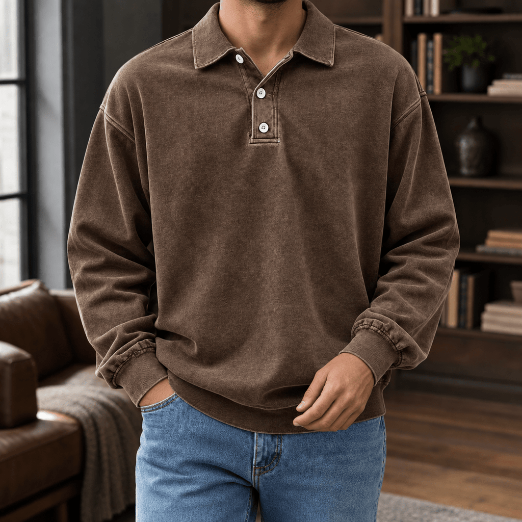 Men's Long Sleeve Knit Polo Shirt with Relaxed Fit - Mattia Cremasco