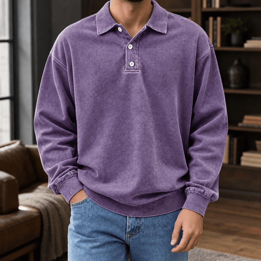 Men's Long Sleeve Knit Polo Shirt with Relaxed Fit - Mattia Cremasco