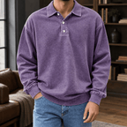 Men's Long Sleeve Knit Polo Shirt with Relaxed Fit - Mattia Cremasco