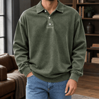 Men's Long Sleeve Knit Polo Shirt with Relaxed Fit - Mattia Cremasco