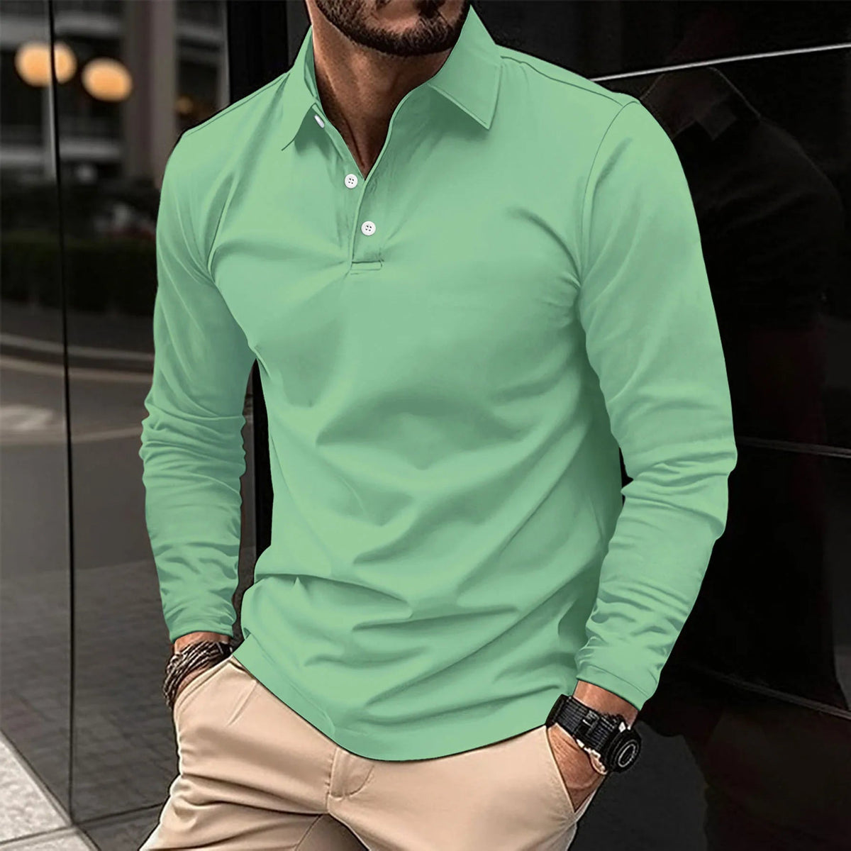 Men's Long Sleeve Polo Shirt with Tailored Fit - Mattia Cremasco
