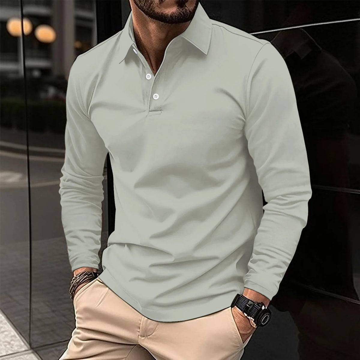 Men's Long Sleeve Polo Shirt with Tailored Fit - Mattia Cremasco
