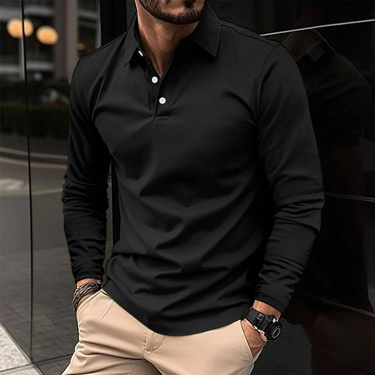 Men's Long Sleeve Polo Shirt with Tailored Fit - Mattia Cremasco
