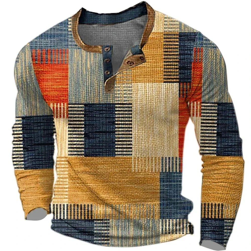 Men's Multicolor Patchwork Henley Shirt - Mattia Cremasco
