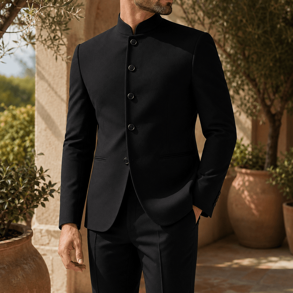 Men's Nehru Jacket with Stand Collar and Slim Fit - Mattia Cremasco