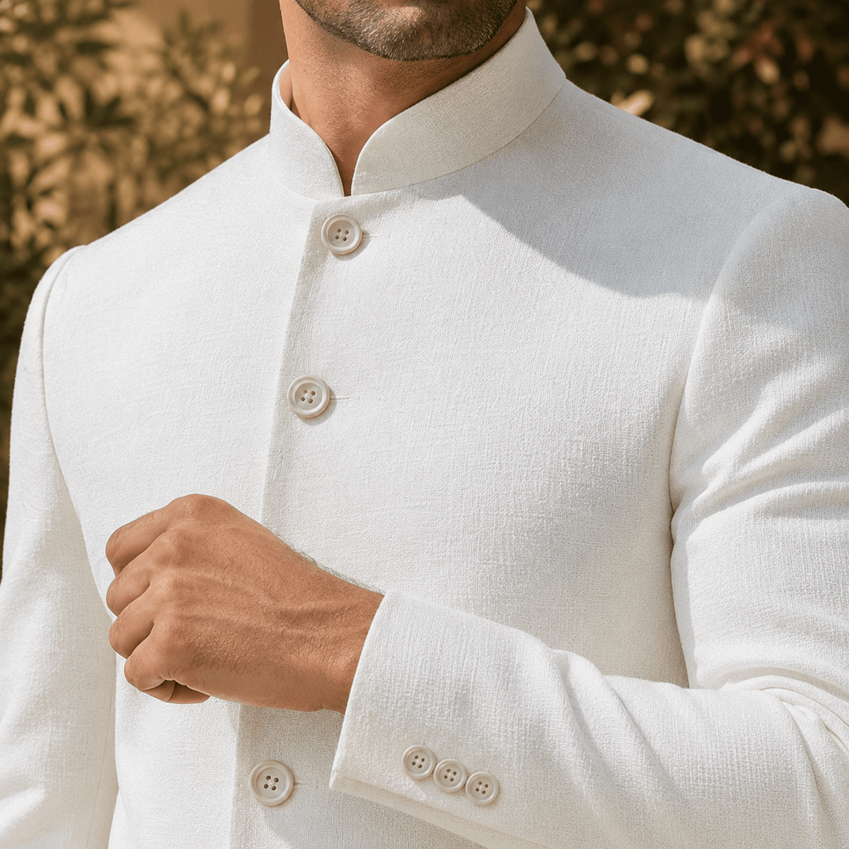 Men's Nehru Jacket with Stand Collar and Slim Fit - Mattia Cremasco