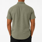 Men’s Olive Green Short-Sleeve Button-Up Shirt with Chest Pockets - MattiaCremasco